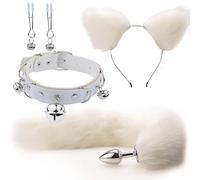 Plug anale Coda Plug anale Orecchie di gatto Fasce per capelli Set Giochi per adulti Collare con clip Cosplay erotico Giocattoli sessuali Coppia BDSM (bianco3)