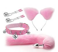 Plug anale Coda Plug anale Orecchie di gatto Fasce per capelli Set Giochi per adulti Collare con clip Cosplay erotico Giocattoli sessuali Coppia BDSM (pink3)