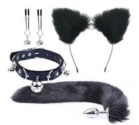 Plug anale Coda Plug anale Orecchie di gatto Fasce per capelli Set Giochi per adulti Collare con clip Cosplay erotico Giocattoli sessuali Coppia BDSM (nero3)