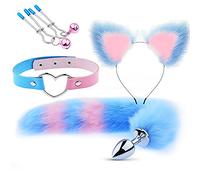 Plug anale Coda Plug anale Orecchie di gatto Fasce per capelli Set Giochi per adulti Collo a clip Collare Cosplay erotico Giocattoli sessuali Coppia BDSM (blu rosa)