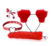 Plug anale Coda Plug anale Orecchie Fasce per capelli Set Giochi per adulti Collo a clip Collare Cosplay erotico Giocattoli sessuali Coppia (rosso)