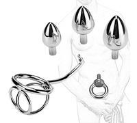 Plug anale con anello per pene Sfera anale in metallo Plug anale Anello per pene Anello per testicoli Bondage SM Gancio anale con 3 sfere intercambiabili Stimolazione della prostata(Ø39mm)