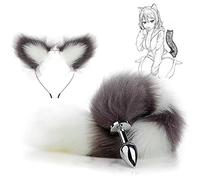 Plug anale con coda di volpe artificiale, peluche, orecchie di gatto, set, dildo anale in metallo, butt plug, prostata, stimolazione del punto G, dilatatore anale, gioco di ruolo SM, giocattoli(S)