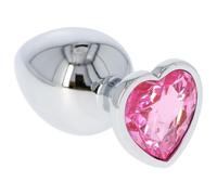 Plug anale diametro 4,4 cm lunghezza 8 cm, metallo lucido, base con gioiello a cuore, design elegante, inserimento confortevole, stimolazione intensa, struttura solida e liscia, colori rosa