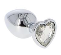 Plug anale diametro 4,4 cm lunghezza 8 cm, metallo lucido, base con gioiello a cuore, design elegante, inserimento confortevole, stimolazione intensa, struttura solida e liscia, colori,trasparente