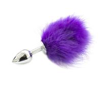 Plug Anale Dilatatore Mini con Coda Pelo Viola Dildo Piccolo Unisex Metallo2,5cm