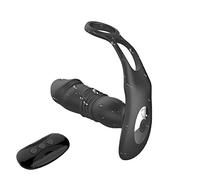 Plug anale Giocattoli stimolatore del punto G del massaggiatore della prostata del vibratore del dildo telescopico telecomandato dell'anello (nero)