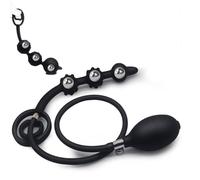 Plug Anale Gonfiabile a 3 Sfere con Anello Penieno e Perline - Buttplug Flessibile con Pompa e Sfera in Metallo, Accessorio SM Versatile per Uomini e Donne