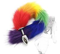 Plug anale in metallo con coda di volpe artificiale Sexy coda di volpe Plug di aggancio anale Dildo Stimolazione del punto G della prostata Dilatatore anale SM Gioco di ruolo Masturbatore(L)