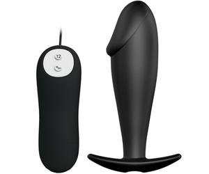 Plug anale in silicone a forma di pene con 12 modalità di vibrazione, Lunghezza 140 mm, Larghezza 100 mm, Profondità 40 mm, Dipartimento Couple, Poids 0.126 Kg, Colore Nero