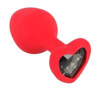 Plug Anale in silicone rosso Heart Medium base con Cuore brillante Sex toy Ano