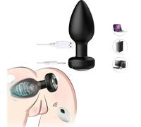 Plug Anale Jewel Plug Nero con Led blu e 10 Vibrazioni Differenti + Telecomando