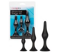 Plug anale kit 3 pz fallo tappo anal butt in silicone morbido nero con ventosa