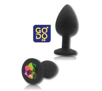 Plug anale medio con pietra dilatatore indossabile butt in silicone morbido nero