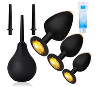 Plug anale per donne e uomini, set per irrigazione vaginale in silicone, 3 accessori, set di plug anali sex toy con lubrificante, plug anali in silicone, grande, medio e piccolo, per principianti