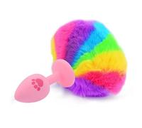 Plug anale Plug anale Coda in silicone in acciaio inossidabile Dildo erotico Butt plug Coda Ano Sex Shop Giochi per adulti Giocattoli sessuali (Silicone Rainbow)