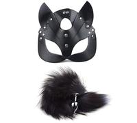 Plug anale Plug anale con maschera Bondage PU Leather Roleplay Giochi per adulti giocattolo Cosplay (nero)