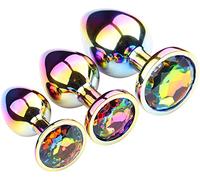 Plug anale Plug anale con sfumatura arcobaleno Plug anale colorato Plug anale in metallo con cristallo arcobaleno(A)