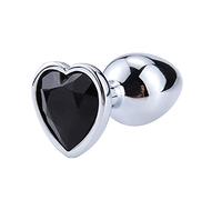 Plug anale Plug anale in acciaio inossidabile a forma di cuore Plug anale diamantato Giocattoli ano di cristallo Massaggiatore prostatico Prodotti per adulti Giocattoli sessuali (nero, S)