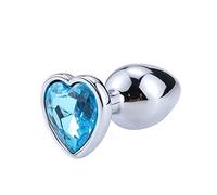 Plug anale Plug anale in acciaio inossidabile a forma di cuore Plug anale diamantato Giocattoli ano di cristallo Massaggiatore prostatico Prodotti per adulti Giocattoli sessuali (azzurro, M)