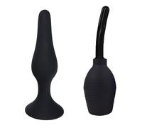 Plug anale Plug anale in silicone Cleaner Siringa Douche Sex Toys Coppie Butt Beads Dildo erotico (nero M)