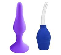 Plug anale Plug anale in silicone Cleaner Siringa Douche Sex Toys Coppie Butt Beads Dildo erotico (Viola S)