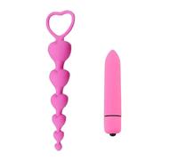 Plug anale Plug anale in silicone con mini vibratore cuore perline massaggiatore stimolante del punto G ano masturbazione giocattolo del sesso anale per adulti (con vibratore-rosa)