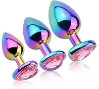 Plug anale Plug anali 3PCS Set anale Butt plug in metallo colorato Gioielli a forma di cuore Giocattoli del sesso anale Principianti Utenti avanzati(3)