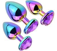 Plug anale Plug anali 3PCS Set anale Butt plug in metallo colorato Gioielli a forma di cuore Giocattoli del sesso anale Principianti Utenti avanzati(2)