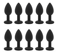 Plug anale Set da 10 pezzi Plug anale in silicone Forma rotonda Tappo in cristallo blu Giocattoli per adulti Coppie anali (10 pezzi nero)