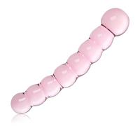 Plug Anale Vetro Premium Rosa 8 Perle Curvo Graduato Super Levigato per Prostata e G-Spot Donne e Uomini