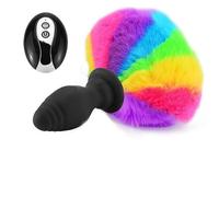 Plug anale Vibratore con coda Dildo Plug anale Telecomando Dilatatore ano Accessori cosplay per adulti Plug anale vibrante (arcobaleno)