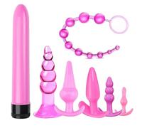 Plug anale Vibratore Plug anale Combinazione Butt Plug Set Vibrante perline anali Kit Massaggiatore prostatico Giocattoli sessuali Stimolatore ano (rosa 7 pezzi)