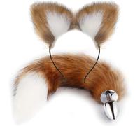 Plug ano, 2 pezzi sesso coda di volpe Plug ano con testa orecchio di gatto con ano giocattolo sessuale per le donne marrone/bianco