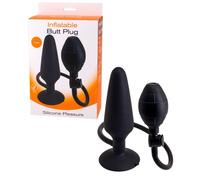 Plug fallo anale gonfiabile nero in silicone con pompa e ventosa dilatatore ano