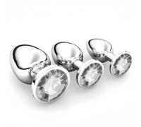 Plùg in acciaio lungo affusolato, Butt Plug Anale Metallo in 3 Taglie, Butt Plug con Diamanti, Sextoys per Donna o Uomo, Piccolo Medio Grande, Bianco