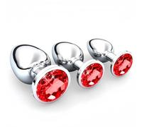 Plùg in acciaio lungo affusolato, Butt Plug Anale Metallo in 3 Taglie, Butt Plug con Diamanti, Sextoys per Donna o Uomo, Piccolo Medio Grande, Rosso