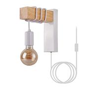 Plug in Applique da parete Lampada da parete industriale vintage con applique da parete in legno massello Apparecchi di illuminazione a parete per camera da letto Soggiorno Agriturismo (White 2)