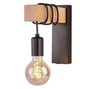 Plug in Applique da parete Lampada da parete industriale vintage con applique da parete in legno massello Apparecchi di illuminazione a parete per camera da letto Soggiorno Agriturismo (Black 1)