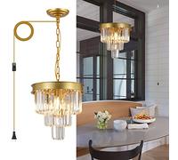 Plug-in Crystal Light,Gold Chandeliers 12u201d/30cm Boutique Decorat Pendant Light Fixture Dining Room Small Ceiling Hanging Lamp for Bedroom Kitchen Island Entr