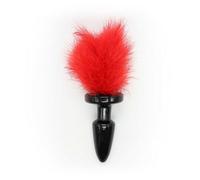 Plug Tappo Anale in Silicone con Coda POM POM Coniglio in Piume Rosse d. 3 cm
