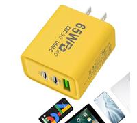(Plug) Tipo C Phone Charger Block - 65 W Phone Charging Plug Outlet with 3 porte, Fast Charger Block | Cell Phone Power Adapter for Vocazione, Home, Traveling, Business Trips, 100-240 V