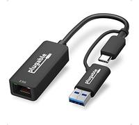 Plugable Adattatore 2.5G da USB C e USB a Ethernet, Adattatore 2 in 1 Compatibile con USB C/Thunderbolt 3 o USB 3.0, da USB-C a RJ45 2,5 Gigabit LAN Compatibile con Mac e Windows