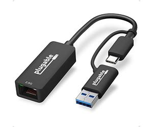 Plugable Adattatore 2.5G da USB C e USB a Ethernet, Adattatore 2 in 1 Compatibile con USB C/Thunderbolt 3 o USB 3.0, da USB-C a RJ45 2,5 Gigabit LAN Compatibile con Mac e Windows