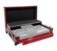 Plugger Case, Flight case Pro per controller Pioneer DJ XDJ RX3. Flight-case in multistrato nero 9 mm, alluminio rosso angolare, rotelle, per controller DJ USB, con tablet per PC portatile.