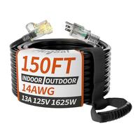 PlugSaf - Cavo di prolunga per esterni calibro 14/3, impermeabile con indicatore illuminato, resistente al freddo -40 ℃, cavo di prolunga flessibile a 3 poli esterno, 13 A