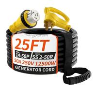 PlugSaf - Cavo generatore da 50 Amp, cavo di prolunga per camper da 50 Amp con Twist Lock, cavo generatore 50A 4 poli giallo, NEMA 14-50P/SS2-50R Heavy Duty 6/3+8/1 AWG STW