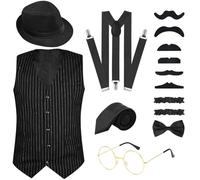 PLULON 1920 Accessori da uomo Abbigliamento Costume Outfit con gilet Cappello Fedora Orologio da tasca Bretelle Cravatta per uomo