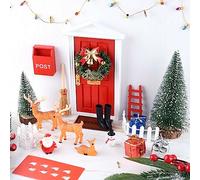 PLULON 26pz Accessori Elfi Natale Porta Fata Rossa Mini Alberi Natale Babbo Natale Pupazzo Neve Cervi Corona Ornamenti All'aperto Decorazioni Ragazza dell'elfo Natale Artigianato Giocattolo Modello