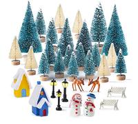 PLULON 33 Pz Mini Natale Accessori del villaggio, Natale Alberi Bottiglia Spazzola con miniatura Ornamenti Pupazzo di neve, Giardino strada Lampade, Cervo per Inverno Vacanza Villaggio Decorazioni